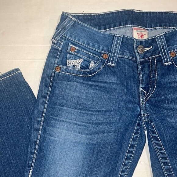 TRUE Religion blue Stella vintage low rise distressed skinny jeans size 29 - Picture 4 of 13